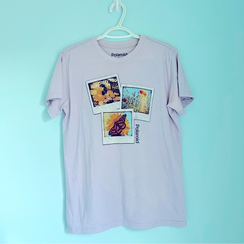 Polaroid Lavender Purple Graphic Short Sleeve Top (M)